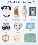 Golray Baby Boy Gifts for Baby Shower, 10pcs Newborn Essential with Fox Lovey/Blanket/Onesie/Wooden Rattle/Socks/Bib/Suitcase, Welcome Baby Gift Box Gender Reveal Infant Boy Gift Basket Set 0-6 Month