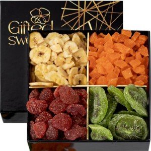 Father's Day Dried Fruit Gift Basket - 4 Variety Assortment - Gourmet Dried Fruit, Snack Box, In An Elegant Gift Box, Gift Set for Birthday, Sympathy, Healthy Gift Snack Box for Men and Women