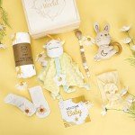 Elysirise Baby Girl Gifts, for Girls,Newborn Essentials Baby Girl Basket,Wooden Baby Gift Basket Swaddle Blanket Rattle Toy Headband Bow Infant