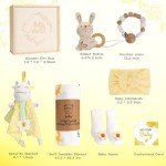 Elysirise Baby Girl Gifts, for Girls,Newborn Essentials Baby Girl Basket,Wooden Baby Gift Basket Swaddle Blanket Rattle Toy Headband Bow Infant