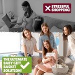 Kiddibodi® Baby Shower Gifts - Newborn Basket - Gender Neutral Baby Gift Set - 11 PCS Silicone Plate, Bib, Spoon, Sippy Cup, Pacifier Feeder, Bodysuit, Wrist Rattles & Rope Storage Bag