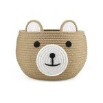 PandaEar Cotton Rope Baby Basket, Baby Gift Basket Nursery Laundry Organizer with Cute Bear Design for Storage Infant Newborn Essentials, Diaper Caddy Basket with Handle