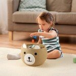 PandaEar Cotton Rope Baby Basket, Baby Gift Basket Nursery Laundry Organizer with Cute Bear Design for Storage Infant Newborn Essentials, Diaper Caddy Basket with Handle