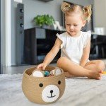 PandaEar Cotton Rope Baby Basket, Baby Gift Basket Nursery Laundry Organizer with Cute Bear Design for Storage Infant Newborn Essentials, Diaper Caddy Basket with Handle