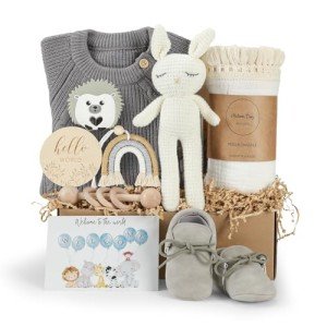 meloom Baby Gift Set, Baby Boy Newborn Gifts Box, Boho Gender Neutral Unisex Baby Essentials, Baby Shower Gifts for New Moms, New Baby Gifts for Boys, Personalized Gift Basket for New Babies