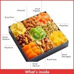 Dried Fruit & Nuts Gift Basket - 9 Variety Assortment Mix- Gourmet Dried Fruit ans Nuts Snack Box, In An Elegant Gift Box for Birthday, Anniversary, Sympathy, for Men and Women
