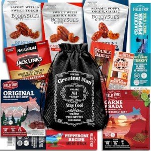 Beef Jerky & Nuts Gift Baskets For Men - Nuts, Meat And Cheese Gift Baskets, Birthday Gifts For Men Who Have Everything With Beef Jerky Snacks Variety Pack - Care Package For Men by Cheshire Gifts