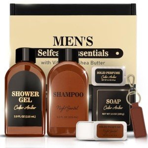 Self Care Gift Set for Men, Bath and Body Spa Gift Baskets for Men, Body & Earth Mens Cedar and Santal scented Bath Set, Father's Day Gifts