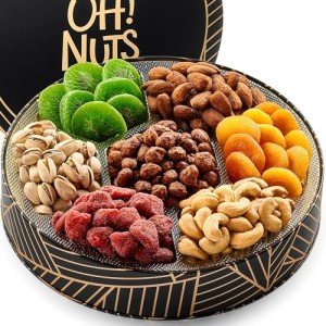 Oh! Nuts Dried Fruit and Nuts Gift Basket - Premium Round Gift Tin for Special Occasions - Birthday, Anniversary, Corporate Party. For Men & Women