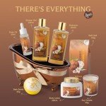 Spa Gift Basket for Women, Coconut & Vanilla Luxury Home Spa Kit, 8pcs Bath Gift Set, Birthday Gift for Women Unique with Bath Bombs, Scented Candle, Body Lotion, Spa Bath Sets for men Gift