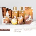 Spa Gift Basket for Women, Coconut & Vanilla Luxury Home Spa Kit, 8pcs Bath Gift Set, Birthday Gift for Women Unique with Bath Bombs, Scented Candle, Body Lotion, Spa Bath Sets for men Gift