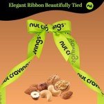 NUT CRAVINGS - Mixed Nuts Gift Basket in Reusable Wooden Tray + Green Ribbon (12 Assortments) Food Arrangement, Healthy Snack Care Package, Kosher