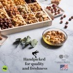 NUT CRAVINGS - Mixed Nuts Gift Basket in Reusable Wooden Tray + Green Ribbon (12 Assortments) Food Arrangement, Healthy Snack Care Package, Kosher