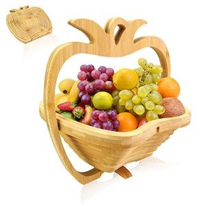 MYOSOTIS Foldable Fruit Basket Gift Bamboo Fruit and Veggie Basket,Fruit Bowl Holder Dried Fruit Basket For Christmas decorations Holiday Party Mom Gifts (Apple)
