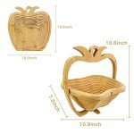 MYOSOTIS Foldable Fruit Basket Gift Bamboo Fruit and Veggie Basket,Fruit Bowl Holder Dried Fruit Basket For Christmas decorations Holiday Party Mom Gifts (Apple)