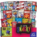 I AM Snacky - Snack Box Care Package + Greeting Card - SNACKY'S FESTIVE FAVES (45 Count) Birthday Sweet Treats Gift Basket, Candies Chips - Food Assortments & Variety