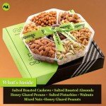 NUT CRAVINGS - Mixed Nuts Gift Basket + Green Ribbon (7 Assortments, 1 LB) Food Arrangement, Healthy Snack Care Package, Kosher