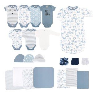 The Peanutshell Baby Layette Gift Set for Baby Boys - 23 Piece New Born Boy Gift Set, Clothes & Newborn Essentials Must Haves - Boy Clothes 0-3 Months - Soft Blue
