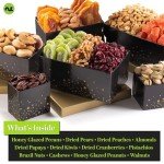 NUT CRAVINGS Gourmet Collection - Happy Birthday Treats, Nuts & Dried Fruits Tower Gift Basket with Bday Ribbon (12 Assortments) Food Arrangement, Healthy Snack Care Package, Kosher