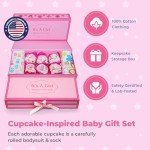 Unique Cupcake Baby Girl Gift Set | Baby Girl Newborn Essentials | Baby Clothes for Girls | Newborn Girl Outfits for Expecting Moms and New Parents | Baby Layette Set - Pink | Nikki's Gift Baskets