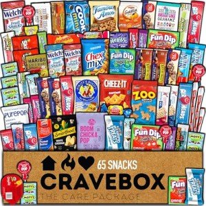 CRAVEBOX Snacks Variety Pack for Adults (65 Count) Father's Day Candy Cookies Chips Care Package - Gifts for Men Birthday Boys Guys Girls Women - Snack Box for Kids