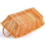 Yesland 6 Pcs Poly Wicker Bread Basket with Handle, 14 Inch Rectangular Imitation Rattan Fruit Storage Baskets - Stackable Empty Gift Basket for Vegetables, Food Serving, Display, Outdoor, Orange