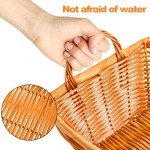 Yesland 6 Pcs Poly Wicker Bread Basket with Handle, 14 Inch Rectangular Imitation Rattan Fruit Storage Baskets - Stackable Empty Gift Basket for Vegetables, Food Serving, Display, Outdoor, Orange