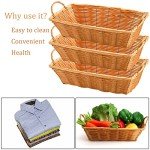Yesland 6 Pcs Poly Wicker Bread Basket with Handle, 14 Inch Rectangular Imitation Rattan Fruit Storage Baskets - Stackable Empty Gift Basket for Vegetables, Food Serving, Display, Outdoor, Orange