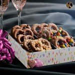 KREMERY Creamy Chocolate Cravings - Chocolate Covered Pretzel Twists Gift Basket, in Brown Gift Box (12 Pretzels, Assorted Sweet Toppings) Birthday Care Package - Kosher Dairy, USA Made