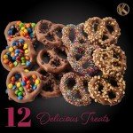KREMERY Creamy Chocolate Cravings - Chocolate Covered Pretzel Twists Gift Basket, in Brown Gift Box (12 Pretzels, Assorted Sweet Toppings) Birthday Care Package - Kosher Dairy, USA Made
