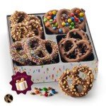 KREMERY Creamy Chocolate Cravings - Chocolate Covered Pretzel Twists Gift Basket, in Brown Gift Box (12 Pretzels, Assorted Sweet Toppings) Birthday Care Package - Kosher Dairy, USA Made