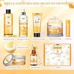 Gifts for Women, Birthday Gifts for Women, 9 Pc Almond Milk & Honey Bath and Body Gifts Set, Spa Gifts for Womn with Scented Candle Body Lotion Hand Cream Bath Bomb Bath Gifts for Mom, Friends, Sister