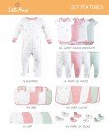 Little Peaches Newborn Baby Girl Clothes- 25 Piece Baby Girl Newborn Essentials, Baby girl gifts, 100% Cotton Soft & Breatheable - Fits 3 Months to 6 Months - Garden Party