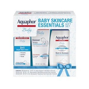 Aquaphor Baby Skin Care Essentials Gift Set with Baby Wash and Shampoo (16.9 Fl Oz) + Healing Ointment for Chapped Skin and Drool Rash (7Oz) + Diaper Rash Cream (3.5Oz), Hypoallergenic