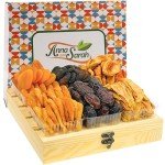Anna and Sarah Gourmet Dried Fruit in Wooden 6 Compartments Gift Box Includes Strip Mango-Fancy Dates-Pear-Peach- Apricot-Dried Apricot Kosher-Halal For Christmas-Holiday for Mom-Dad-Boy-Girl Everyone