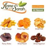 Anna and Sarah Gourmet Dried Fruit in Wooden 6 Compartments Gift Box Includes Strip Mango-Fancy Dates-Pear-Peach- Apricot-Dried Apricot Kosher-Halal For Christmas-Holiday for Mom-Dad-Boy-Girl Everyone