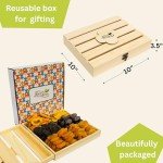 Anna and Sarah Gourmet Dried Fruit in Wooden 6 Compartments Gift Box Includes Strip Mango-Fancy Dates-Pear-Peach- Apricot-Dried Apricot Kosher-Halal For Christmas-Holiday for Mom-Dad-Boy-Girl Everyone