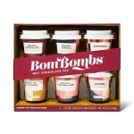 Bombombs Hot Chocolate Mix Gift Set in Mini Cup Packaging, Flavors Include Double Chocolate, French Vanilla, Peppermint, Salted Caramel and More, Set of 6