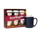 Bombombs Hot Chocolate Mix Gift Set in Mini Cup Packaging, Flavors Include Double Chocolate, French Vanilla, Peppermint, Salted Caramel and More, Set of 6