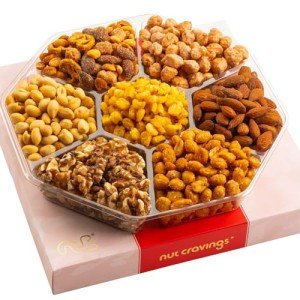 NUT CRAVINGS - Mixed Nuts Gift Basket in Red Gold Classic Box (7 Assortments, 1 LB) Food Arrangement, Healthy Snack Care Package, Kosher