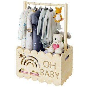 BPMFDTNL Wooden Baby Shower Crate Closet, Wooden Baby Shower Crate Closet, Boys and Girls for Baby shower wooden basket Gifts, Welcome Baby Gifts, Suitable for Pregnancy Glfts for New Parent