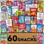 CRAVEBOX Snack and Candy Box (60 Count) Father's Day Adults Variety Pack Bundle Assortment Gift Basket Kids Care Package Boyfriend Birthday Office College Boys Men Students Food College School