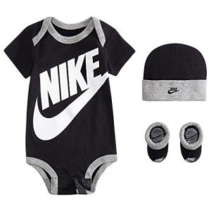 Nike Baby Hat, Bodysuit and Booties 3-Piece Gift Box Set, Black Sportswear, 0/6M