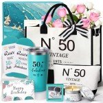 50th Birthday Gifts for Women，Gift Set for Women 1975 Canvas Tote Bag 50th Birthday Gift for Her Unique Gifts Basket for Her Turning 50 Mom Wife Sister Friend