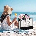 50th Birthday Gifts for Women，Gift Set for Women 1975 Canvas Tote Bag 50th Birthday Gift for Her Unique Gifts Basket for Her Turning 50 Mom Wife Sister Friend