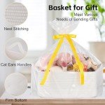 OIAHOMY Woven Basket, Gift Basket Empty with Gift Bags and Ribbons, Rope Baskets for Baby Showers, Storage Baskets with Handles for Nursery, Pet Toy Organizer - White
