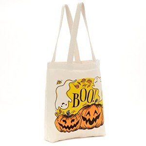 Hallmark 13" Large Halloween Tote Bag (Pumpkins and Ghosts, "Boo!") Reusable Canvas Bag for Trick or Treating, Grocery Shopping and More