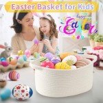 Happyiren Cute Woven Storage Basket with Handle, Baskets for Gifts Empty, Gift Baskets for Birthday Baby Shower Raffle Burr Fundraiser, Decorative Organizer Box for Baby Toy Pet, 13" D x 8" W x 6" H