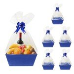 Worown 6 Pack Blue Cardboard Basket for Gifts Empty, Kraft Basket Kit with bags and Pull Bows for Packing Gift on Easter, Christmas, Birthday, Wedding