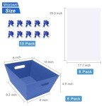 Worown 6 Pack Blue Cardboard Basket for Gifts Empty, Kraft Basket Kit with bags and Pull Bows for Packing Gift on Easter, Christmas, Birthday, Wedding